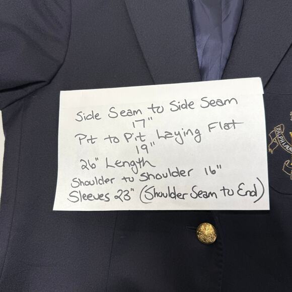 Ralph Lauren Blue Label Navy Wool Blazer Size 12 Embroidered Beaded RL Logo - Picture 8 of 10